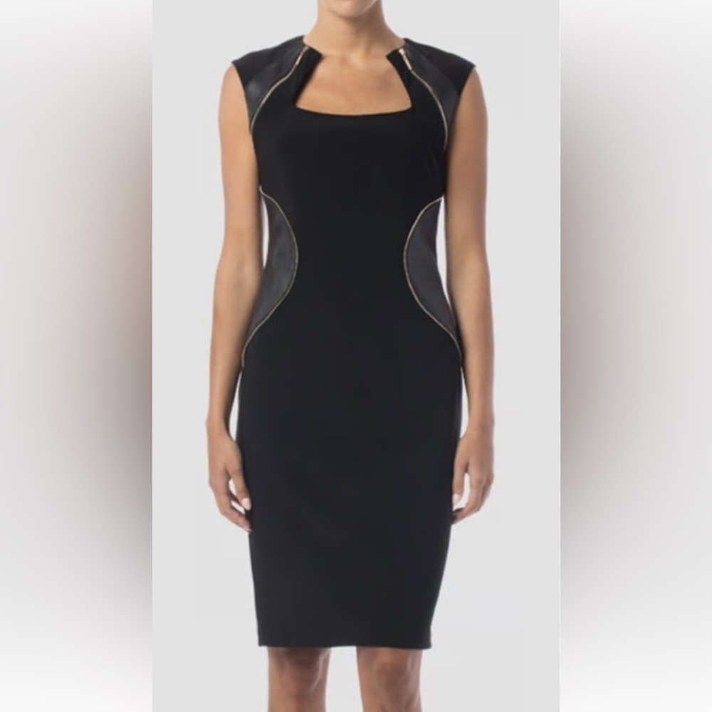 Cache Viscose Blend Cocktail Sleeveless Square Neck Elegant Black Dress S 8 D12